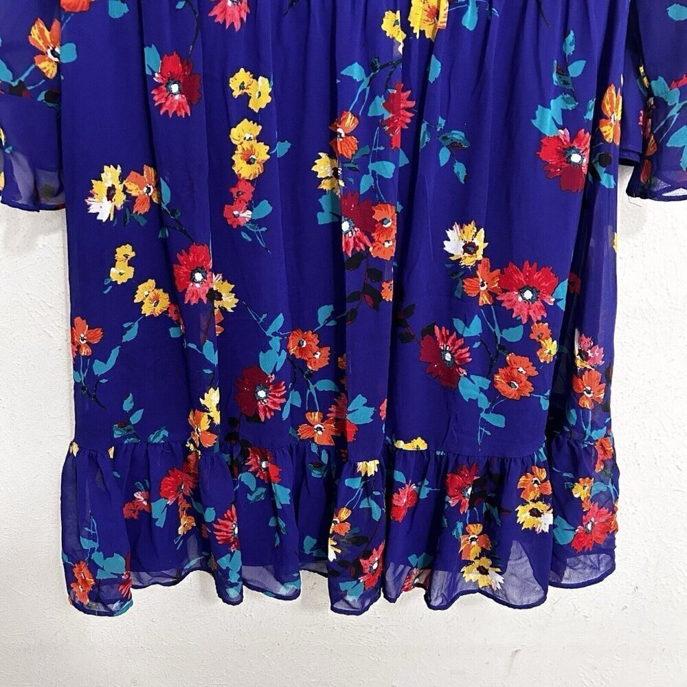 CALVIN KLEIN Bright Blue Multicolor Floral Daisy Shift Dress  Bell Sleeves Sz 10 - Picture 4 of 13